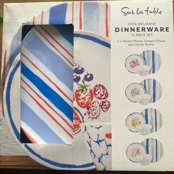 Sur La Table 12-Piece Multicolor Melamine Dinnerware Set 4 Place Settings - Picture 4 of 16